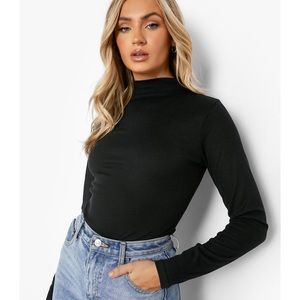Rib Knit High Neck Long Sleeve Bodysuit